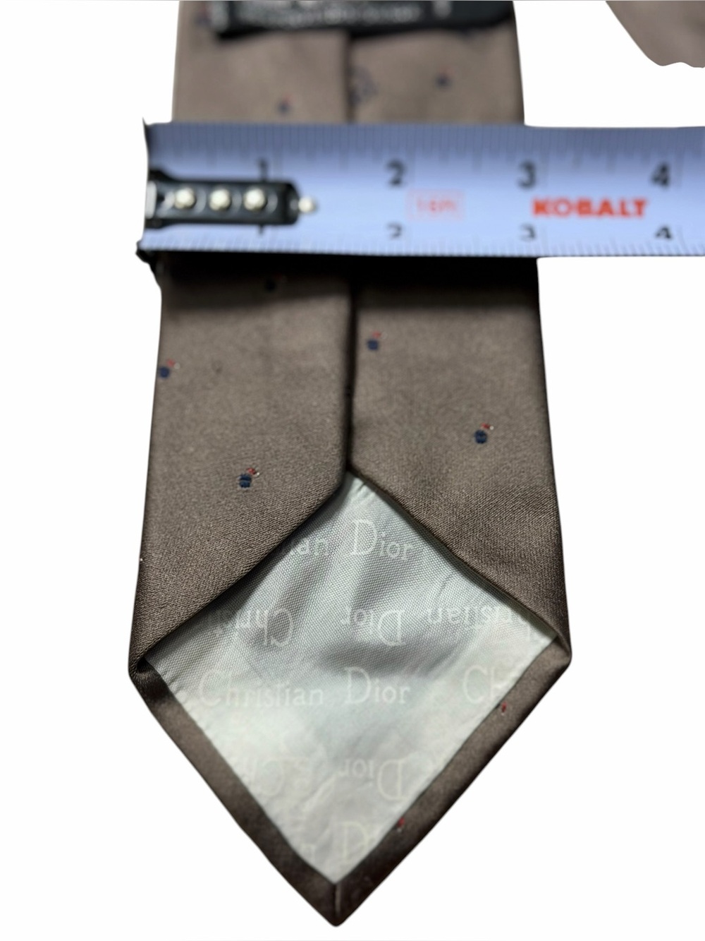 Christian Dior Vintage Silk Tie Brown Gray Mini Logo Pattern Made in Italy - Picture 7 of 10